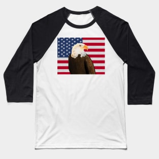 Eagle with American Flag with Silver Stripes Baseball T-Shirt